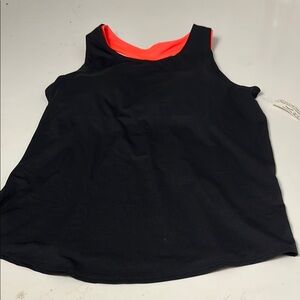 Arique Small Black and Coral Built in Bra Women's Athletic Tank Top